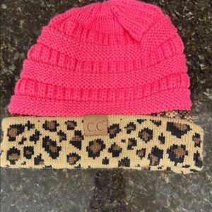 C.C beanie Bright Pink and Leopard Print